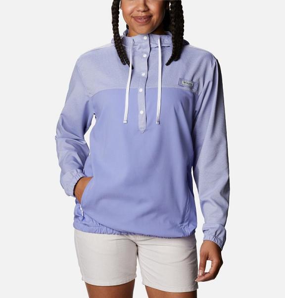 Columbia PFG Tamiami Hoodies Blue White For Women's NZ73912 New Zealand